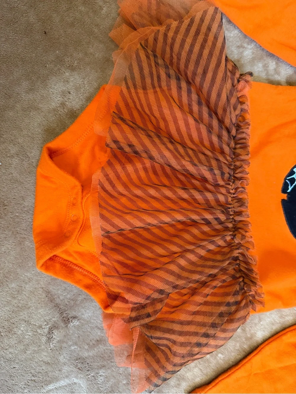 Kids Orange Pumpkin Tutu Bodysuit Costume - Long Sleeve Halloween Outfit